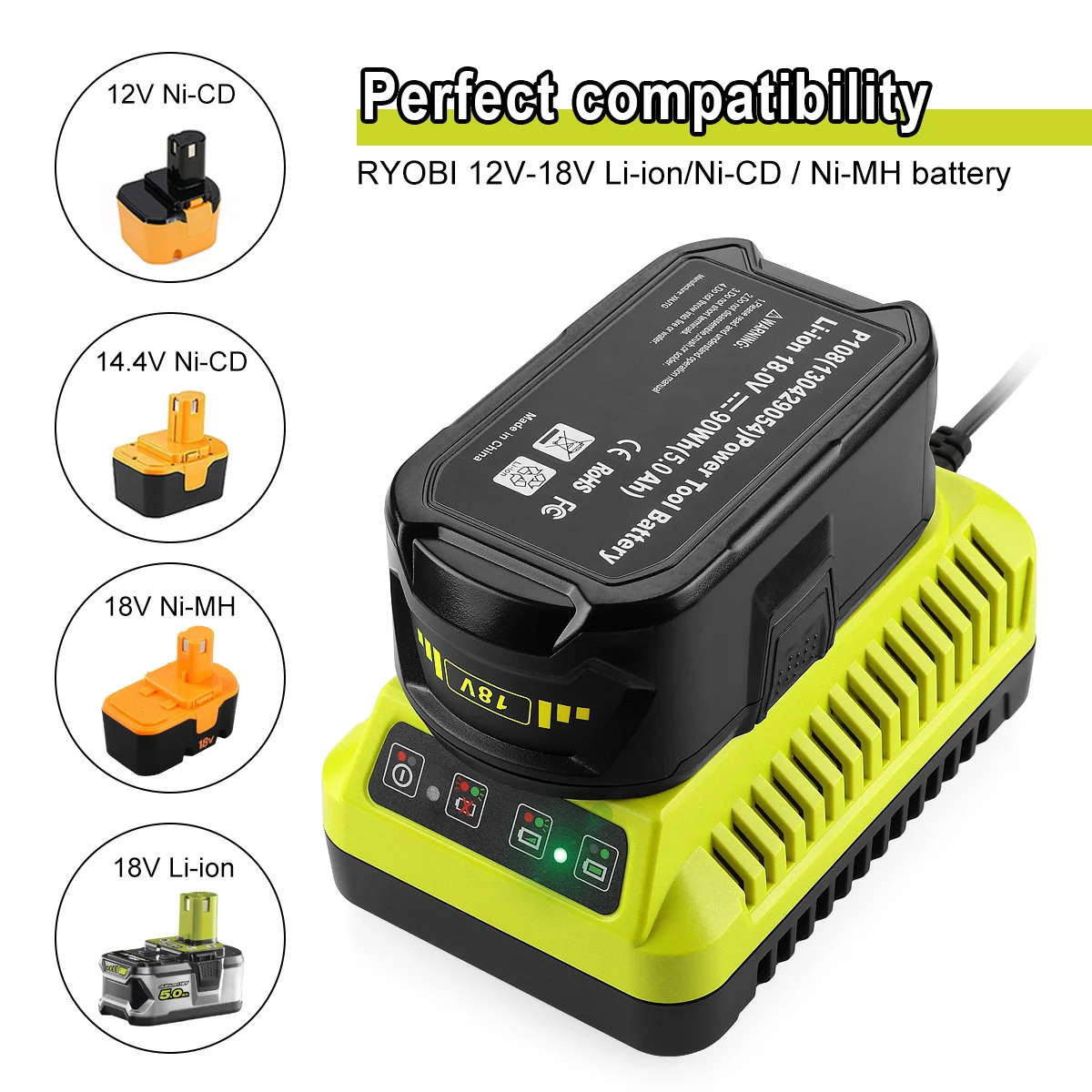 Replacement of RYOBI RYOBI 12v-18V lithium battery RYOBI P117 P108 universal power tool charger
Replacement of RYOBI RYOBI 12v-18V lithium battery RYOBI P117 P108 universal power tool charger