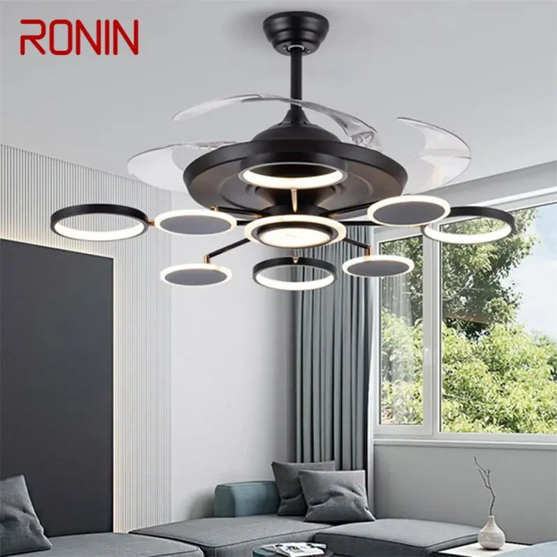 

RONIN New Ceiling Fan Lights Modern Black LED Lamp Remote Control Without Blade For Home Dining Room Restaurant