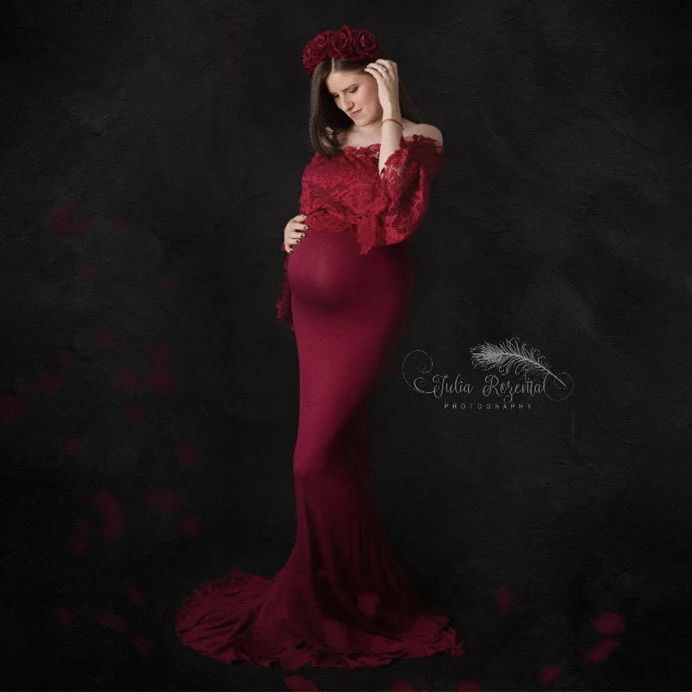 Shoulderless Maternity Dress Photography Dresses For Pregnant Women Photo Shoot Props Lace Pregnancy Flared Sleeve Red Maxi Gown 
Shoulderless Maternity Dress Photography Dresses For Pregnant Women Photo Shoot Props Lace Pregnancy Flared Sleeve Red Maxi Gown