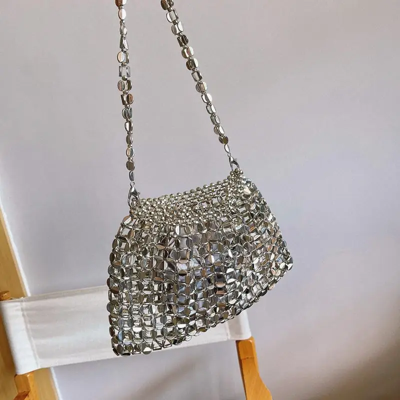 Ladies Handbag Weave Beaded Fashion Handmade Vintage Silver Color Shining Sequin Shoulder Bag Clutches Women Handbag Party
Ladies Handbag Weave Beaded Fashion Handmade Vintage Silver Color Shining Sequin Shoulder Bag Clutches Women Handbag Party