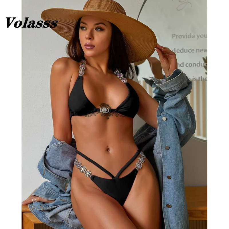 Сексуальный женский купальник с кристаллами 2024, однотонное бикини на бретелях, бикини со стразами, халтер, Женский размера плюс, купальный костюм из двух предметов для плавания
Сексуальный женский купальник с кристаллами 2024, однотонное бикини на бретелях, бикини со стразами, халтер, Женский размера плюс, купальный костюм из двух предметов для плавания