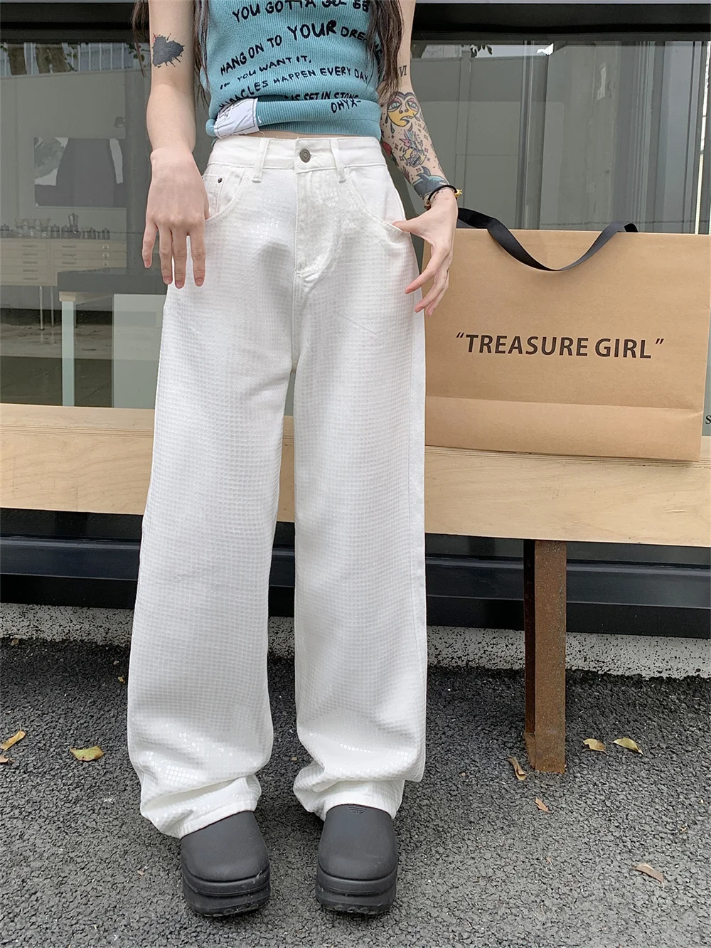 

Slergiri Heavy Industry Sequined Baggy Jeans 2024 New Women Y2k Korean Fashion Streetwear High Waisted Loose Wide Leg Pants