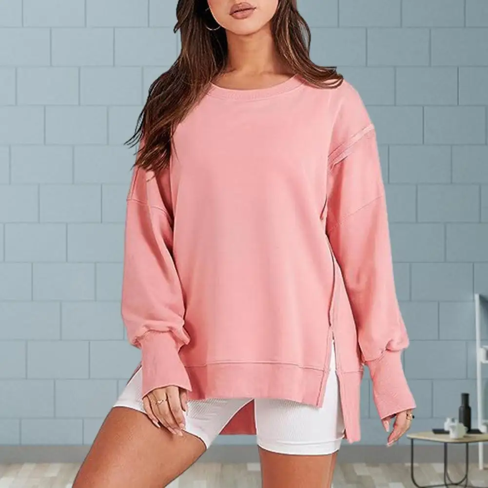 Lady Soft Top Versatile Women's Sweatshirt O Neck Long Sleeve Loose Fit with Split Hem for Fall Spring Casual Warm Daily Top
Lady Soft Top Versatile Women's Sweatshirt O Neck Long Sleeve Loose Fit with Split Hem for Fall Spring Casual Warm Daily Top