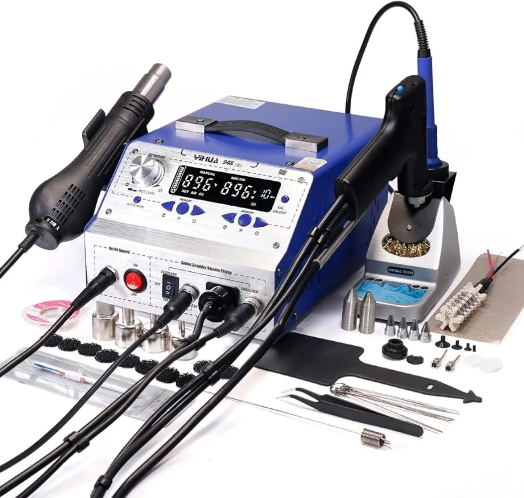 

948-II 4 in 1 Hot Air Rework Soldering Iron and Desoldering Suction Tin Gun Station with Suction Pick Up Pen °F /°C