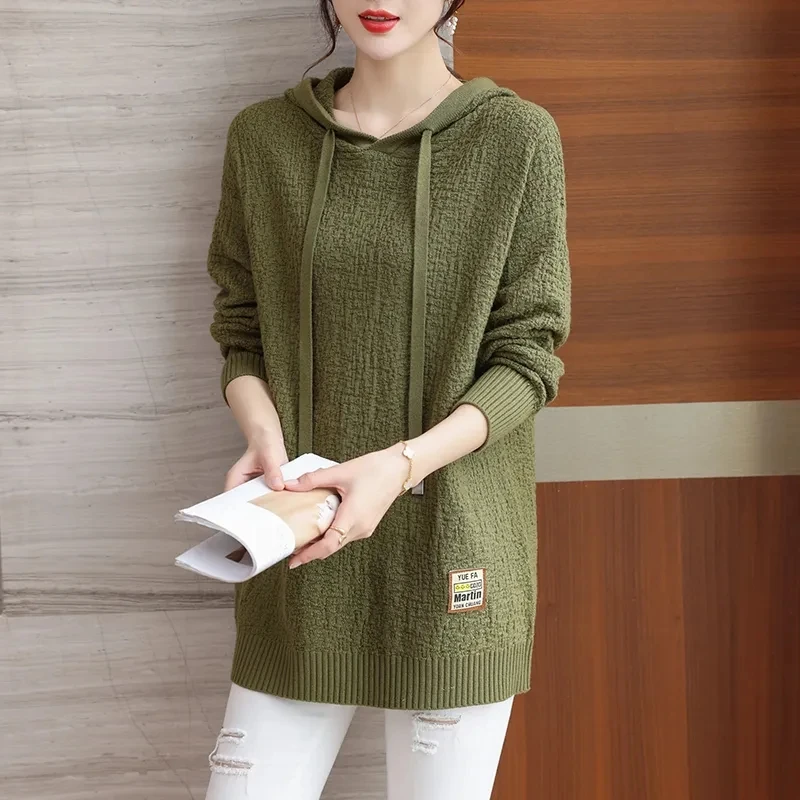Autumn Winter Solid Drawstring Hooded Pullover Shirt Women Outer Wear Inner Knitting Warm Top Retro Sweater Plus Size
Autumn Winter Solid Drawstring Hooded Pullover Shirt Women Outer Wear Inner Knitting Warm Top Retro Sweater Plus Size