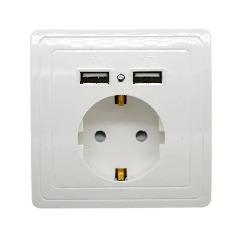 

Hot Sell 10pcs NEW 16A 86Type Wall Socket With Double 5V2.1A USB EU German Standard Plug Panel Wholesale Free Shipping Brazil