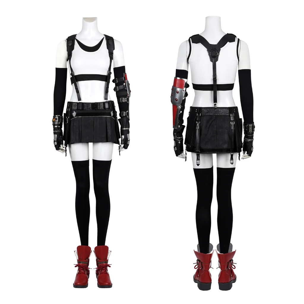 

Final Fantasy VII Tifa Lockhart Cosplay Costume FF7 Crop Tops Mini Skirts Shoes Full Set Outfit Women Halloween Carnival Costume