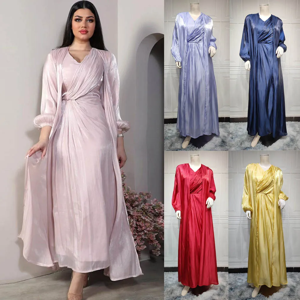 Morocco Caftan Muslim Abaya Modest Women Dress 2 Piece Set Abayas Gowns Dubai Arab Shiny Satin Kimono Cardigan Robe Outwear Eid
Morocco Caftan Muslim Abaya Modest Women Dress 2 Piece Set Abayas Gowns Dubai Arab Shiny Satin Kimono Cardigan Robe Outwear Eid