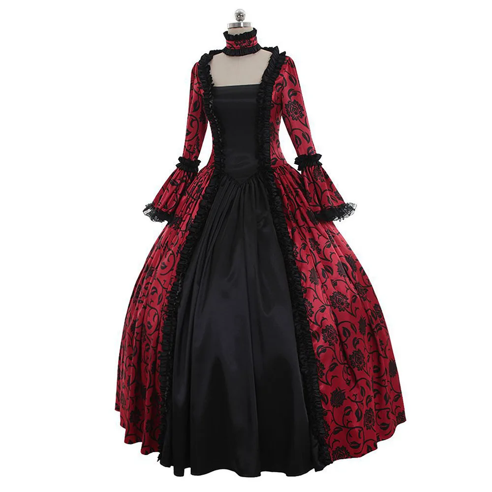 

Women's Retro Long Sleeve Dress Medieval Victorian Court Lace Stitching Dress Gothic Dress Cosplay Halloween Party Costume S-5XL