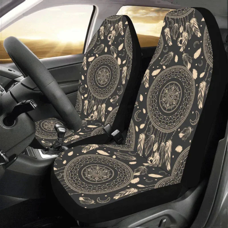 

Dream Catcher Mandala Boho Car Seat Covers 2 pc Tribal Pattern Bohemian Black Art Front Seat Covers Car SUV Protector Decor