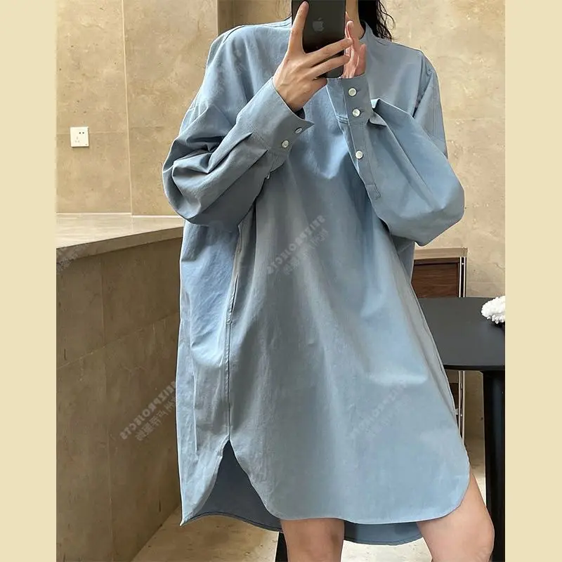 

Large size cool girl long sleeved shirt dress women's loose mid length top trend blusas mujer de moda 2024 verano elegantes