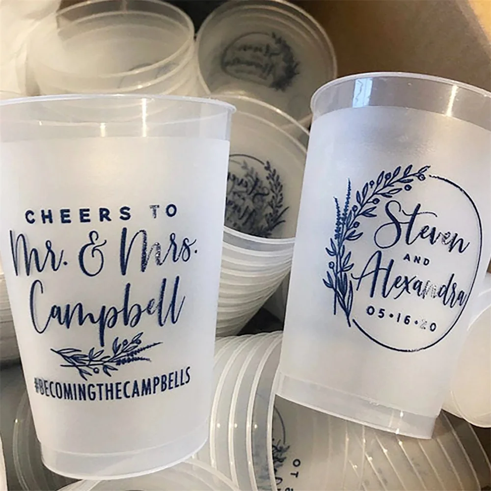 

Cheers to The Mr and Mrs - 12oz or 16oz Frosted Unbreakable Plastic Cup #140 - Custom - Bridal Wedding Favor, Wedding Cup, Party