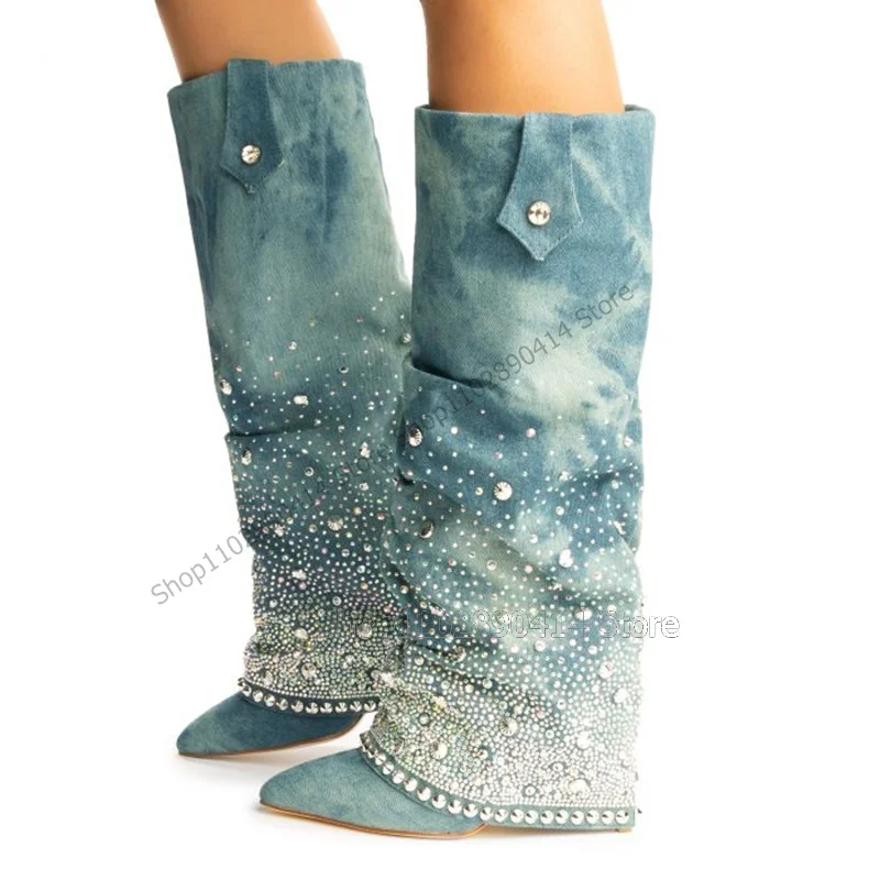 Blue Denim Rhinestone Rivets Decor Pointed Toe Boots Turned Over Women Shoes Thin High Heels Fashion 2023 Zapatos Para Mujere
Blue Denim Rhinestone Rivets Decor Pointed Toe Boots Turned Over Women Shoes Thin High Heels Fashion 2023 Zapatos Para Mujere