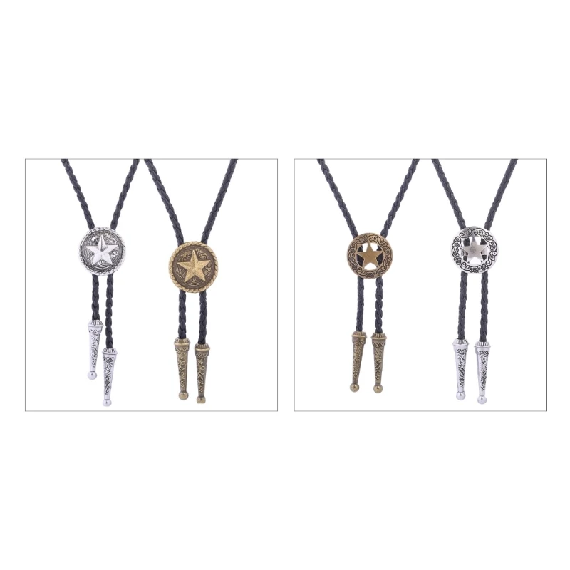 

1pair Bolo Tie for Men Western Cowboy Necktie with Carved Star Pendant Social Gatherings Costume Accessories
