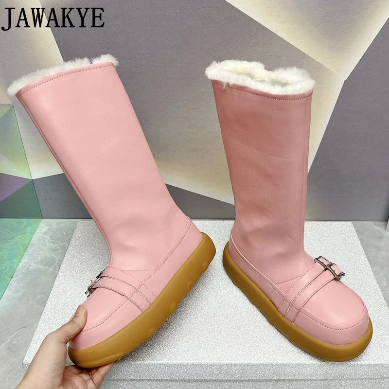 Pink Leather Women Knee High Snow Boots Natural Wool Fur Winter Shoes Runway Designer Buckle Strap Knight Boots Female Shoes
Pink Leather Women Knee High Snow Boots Natural Wool Fur Winter Shoes Runway Designer Buckle Strap Knight Boots Female Shoes