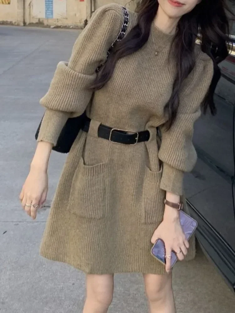 QWEEK 2023 Autumn Winter Knitted Sweater Dress Women Vintage Knit Long Sleeve Mini Short Dresses with Belt
QWEEK 2023 Autumn Winter Knitted Sweater Dress Women Vintage Knit Long Sleeve Mini Short Dresses with Belt