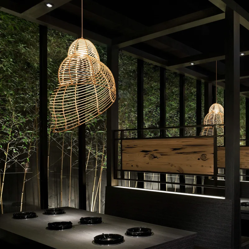 

Креативная плетеная люстра из ротанга в юго-восточном азиатском стиле, бамбуковый художественный ресторанный абажур, персонализированный горячий горшок для ресторана, ротанг
