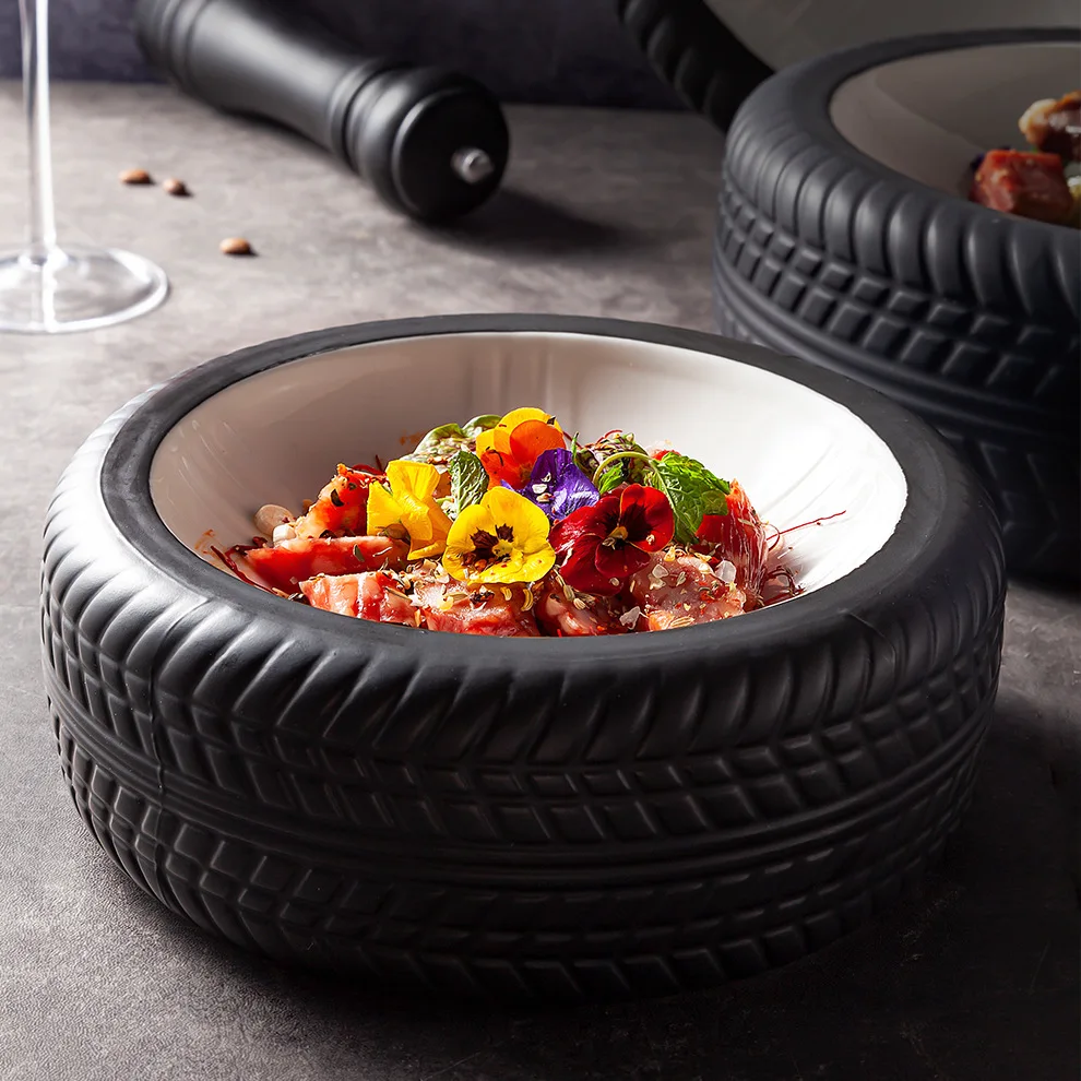 Bowl Ceramica Creative Wheel Round Bowl Black Double Ceramic Deep Dish Kitchen Tableware Restaurant Decoration Serving Plate
Bowl Ceramica Creative Wheel Round Bowl Black Double Ceramic Deep Dish Kitchen Tableware Restaurant Decoration Serving Plate