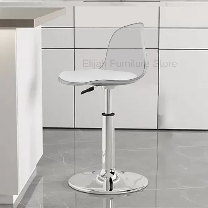 

Waterproof Lift Modern Bar Chair Plastic Low Transparent Design Counter Swivel Chair Metal Minimalist Lounge Sandalye Furniture