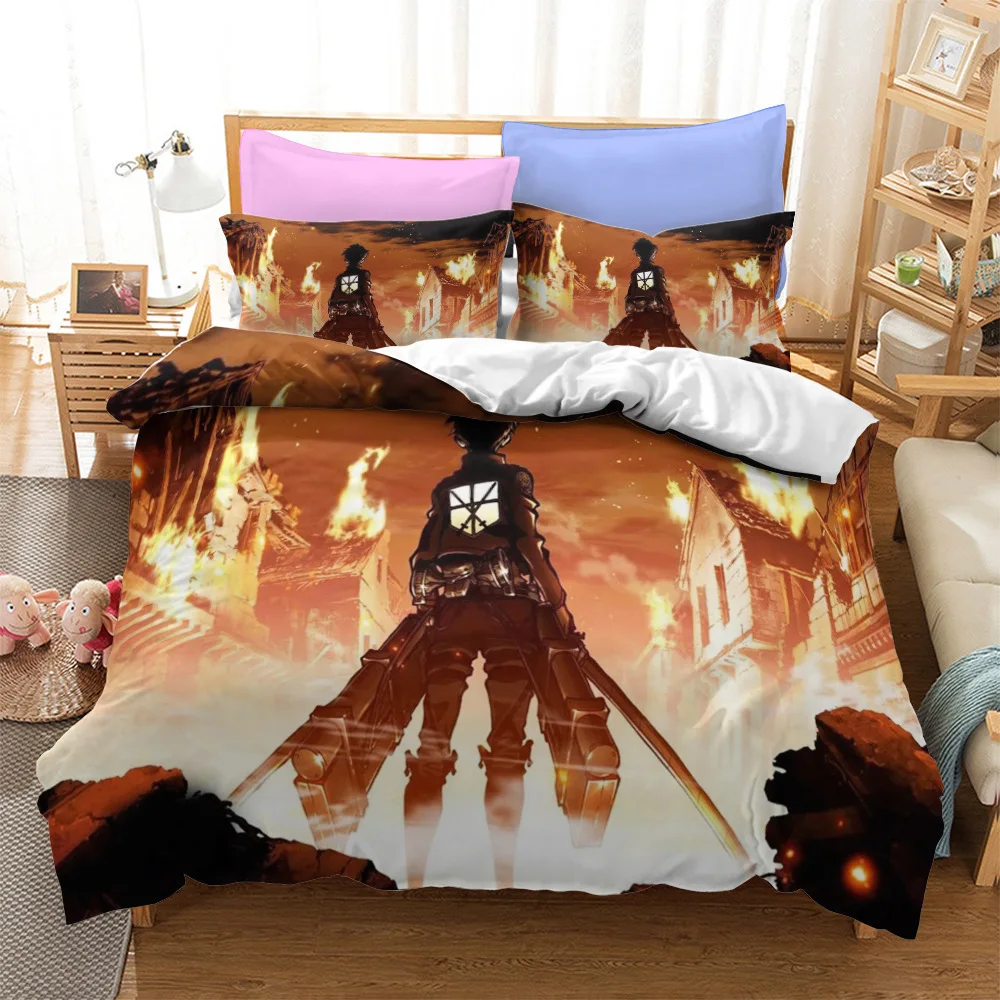 

Anime Attack on Titan 3D Printed Bedding Set Duvet Cover Pillow Case Comforter Cover Adult Kids Bedclothes Bed Linens Gift