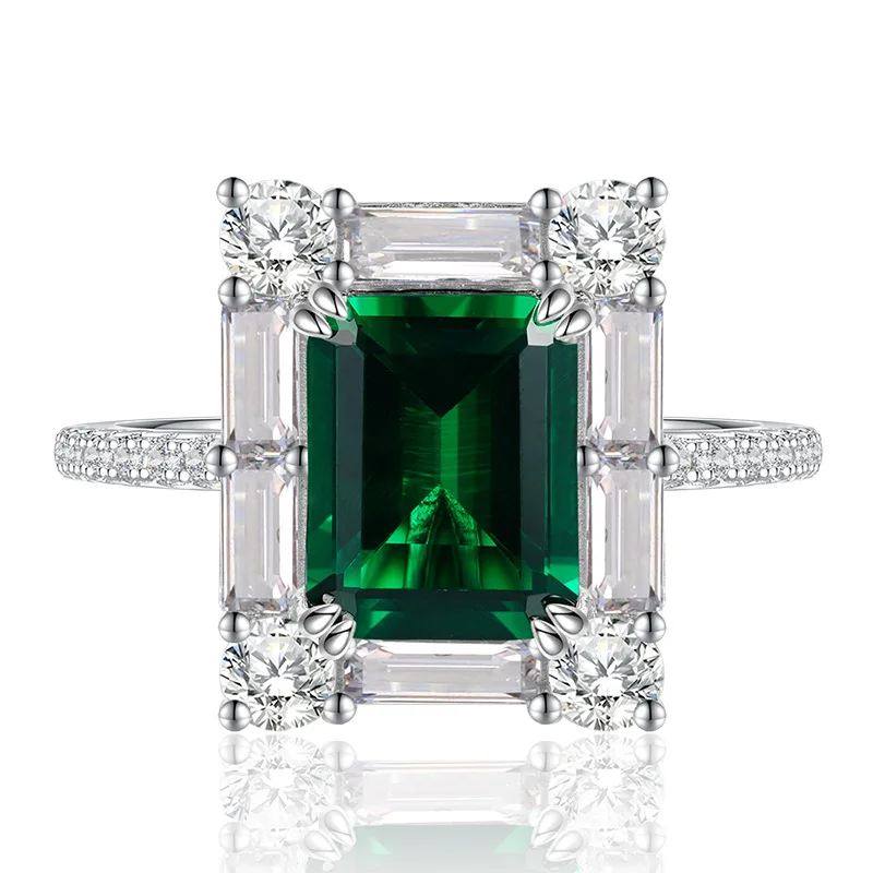 

2023 new rectangular 2-carat imitation Emerald 7 * 9 explosive flash high carbon diamond European and American luxury ring