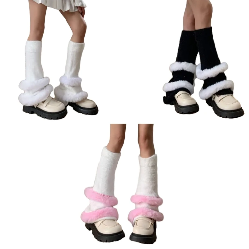 

Girls Lolitas Leg Warmers Y2K Fuzzy Knitted Flared Leg Sleeves Goth Baggy Cuff Ankle Heap Socks JK Uniform Foot Cover