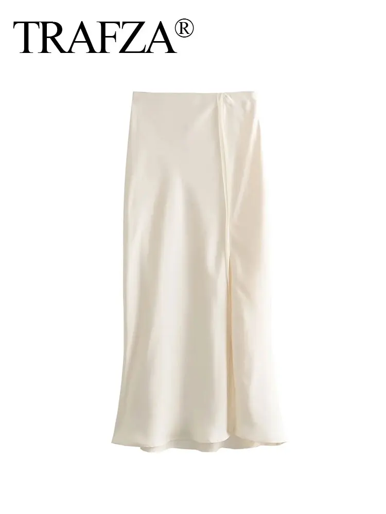 

TRAFZA Summer New Fashion Women's Front Slit Skirt Women's Sexy High Waist Splicing Silk Texture Slim Fishtail Skirt Streetwear