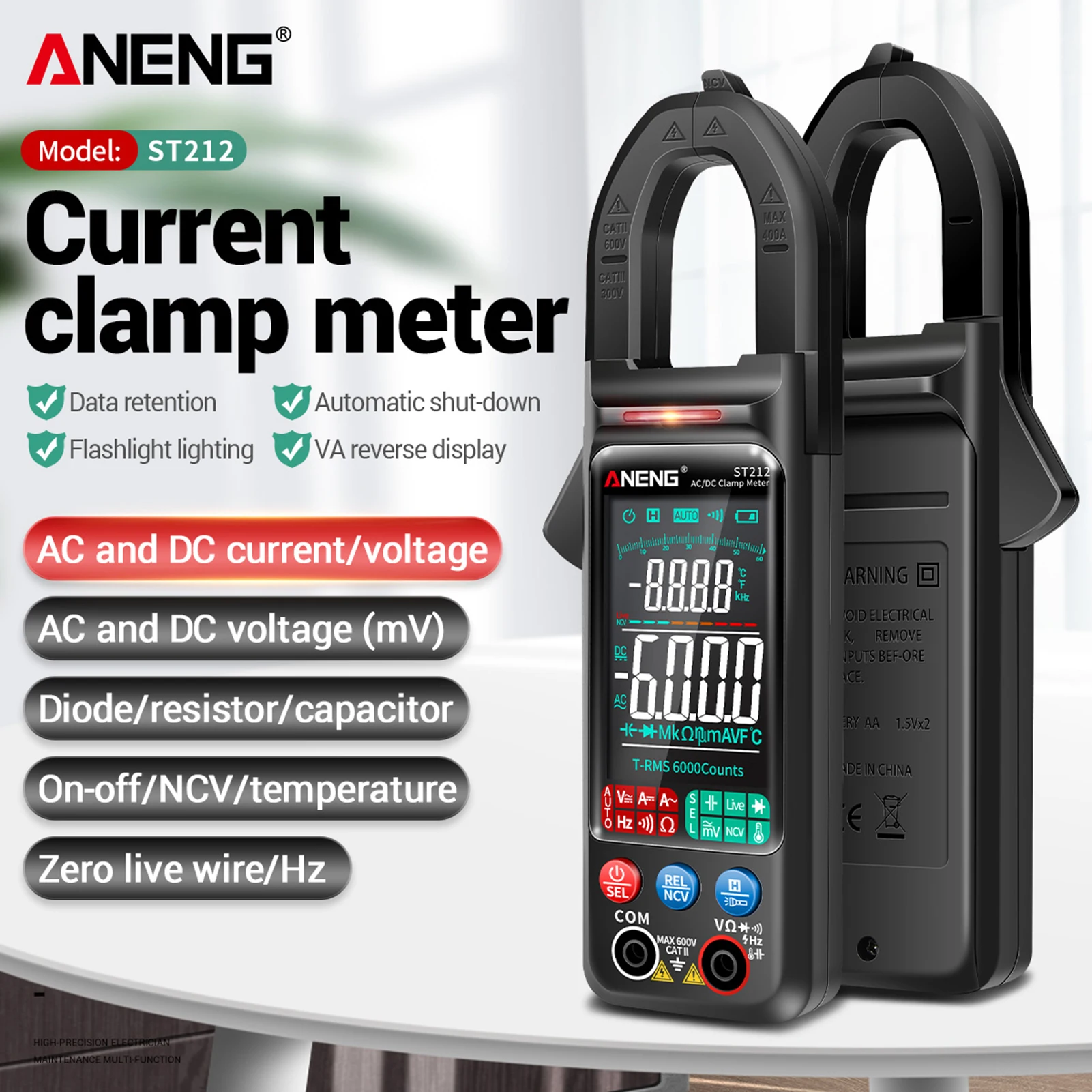 ANENG ST212 Digital Multimeter Clamp Meter True RMS 6000 Counts Smart AC DC Voltage Current Meter Voltmeter Auto Range Ammeter
ANENG ST212 Digital Multimeter Clamp Meter True RMS 6000 Counts Smart AC DC Voltage Current Meter Voltmeter Auto Range Ammeter