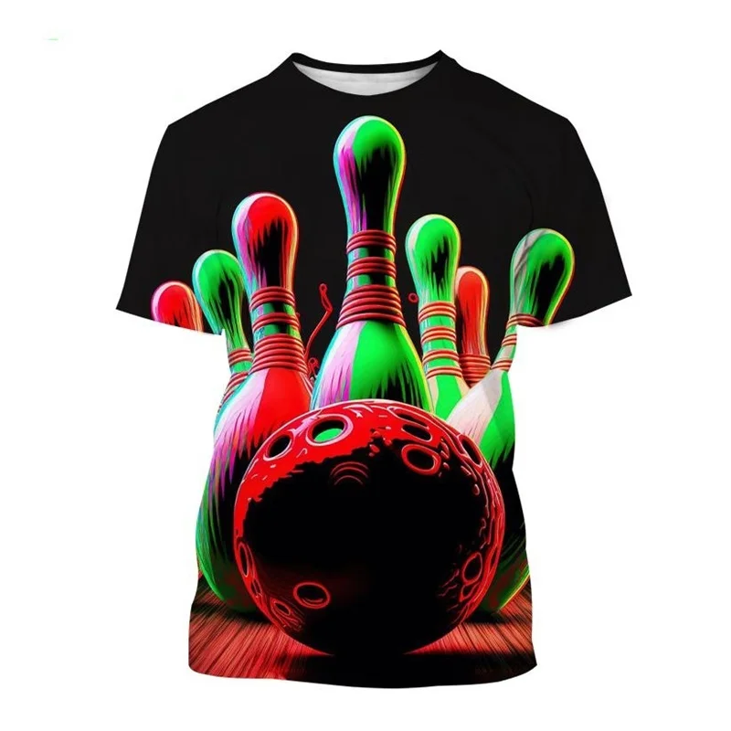 

Bowling Ball 3D Printing T-shirt For Men Sports Playing Ball Tees Round Neck T-shirt Street Casual Short-sleeved Tshirt Clothes