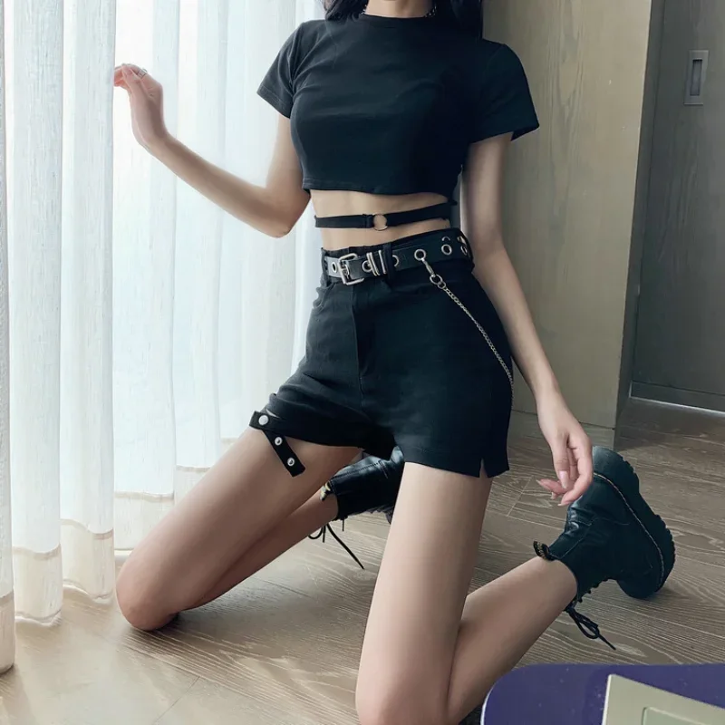 

Kpop Hip Hop Costume Gothic Clothes Women Jazz Pole Dance Black Crop Top Shorts Korean Girl Group Rave Festival Outfit 2023