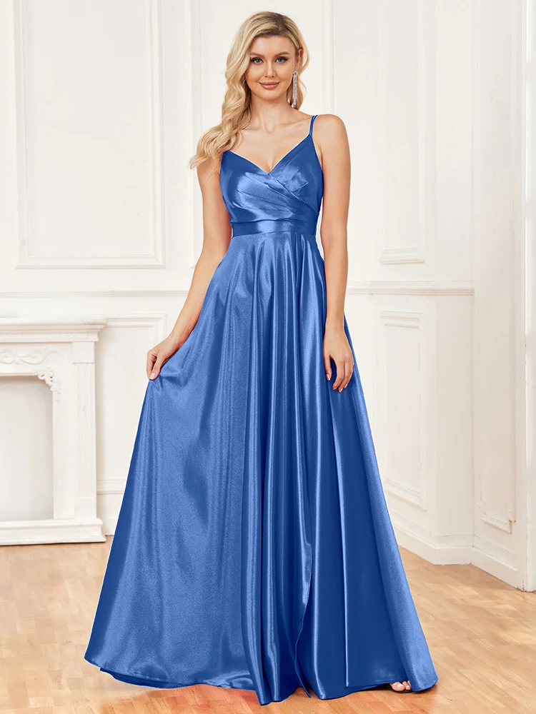 

Роскошное атласное синее официальное вечернее платье Lucyinlove без рукавов с V-образным вырезом, 2024, женское элегантное сексуальное длинное платье-комбинация для свадебной вечеринки и выпускного вечера
