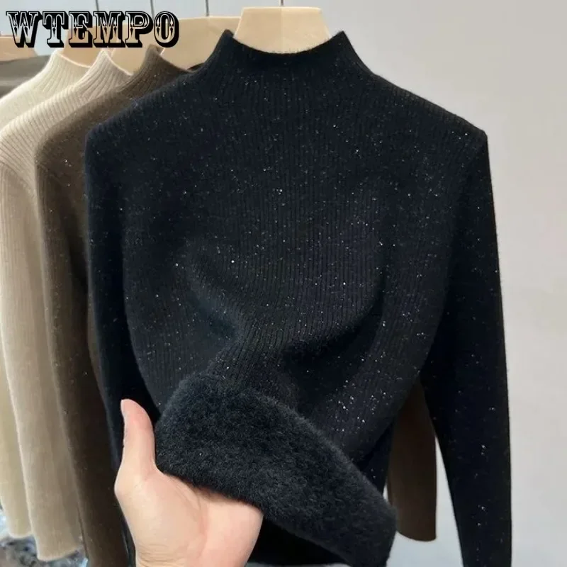 Shiny and Sparkling Knitwear Integrated Velvet Thicken Warm Women Sweater Slim Half High Collar Knit Pullover Pull Jumper Winter
Shiny and Sparkling Knitwear Integrated Velvet Thicken Warm Women Sweater Slim Half High Collar Knit Pullover Pull Jumper Winter