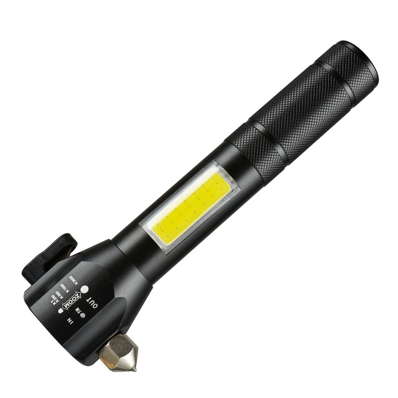 Rechargeable LED Flashlight with Hammer Multi-functional Emergency Torch Belt Cutter
Rechargeable LED Flashlight with Hammer Multi-functional Emergency Torch Belt Cutter