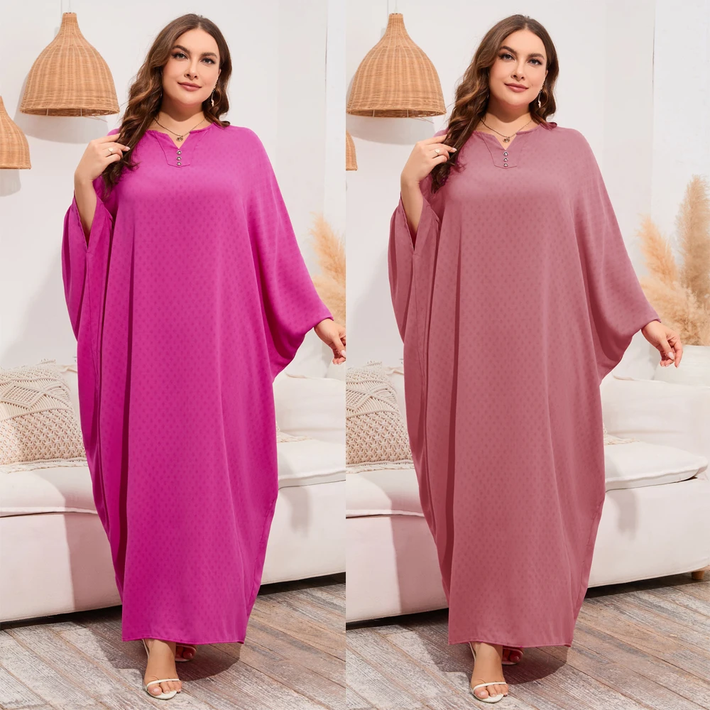 

Средний Восток, женское длинное платье в мусульманском стиле, с рукавом летучая мышь, Дубайский кафтан, однотонное повседневное свободное Африканское платье большого размера