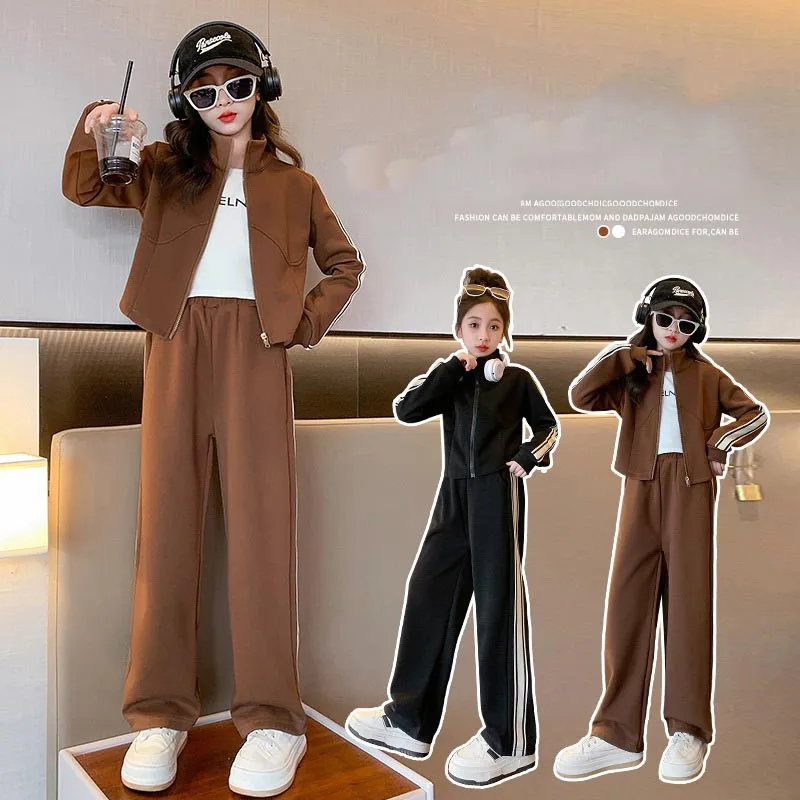 Korea Spring Autumn Kids Girl Tracksuit Teenager Girl Striped High Collar Outwear+Wide-leg Pants Child Jogger Outfit Workout Set
Korea Spring Autumn Kids Girl Tracksuit Teenager Girl Striped High Collar Outwear+Wide-leg Pants Child Jogger Outfit Workout Set