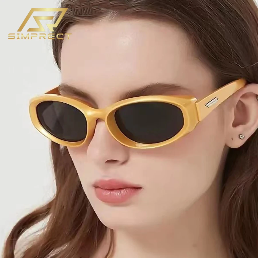 

SIMPRECT Y2K Oval Cat Eye Sunglasses Women 2023 Luxury Brand Designer Quality UV Protection Fashion Sun Glasses For Men oculos