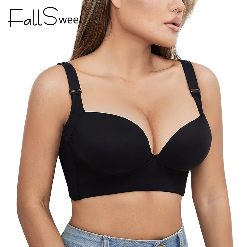 

FallSweet Plus Size Bras Women Hide Back Fat Brassiere Shaper Bra Incorporated Full Back Coverage Deep Cup Sexy Push Up Lingerie