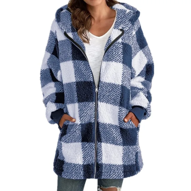 2023 New Plush Women's Coat Long Sleeve Fashion Plaid Zipper Hoodie Pocket Loose Mid Length Ladies Jacket Street Quilted Coat
2023 New Plush Women's Coat Long Sleeve Fashion Plaid Zipper Hoodie Pocket Loose Mid Length Ladies Jacket Street Quilted Coat