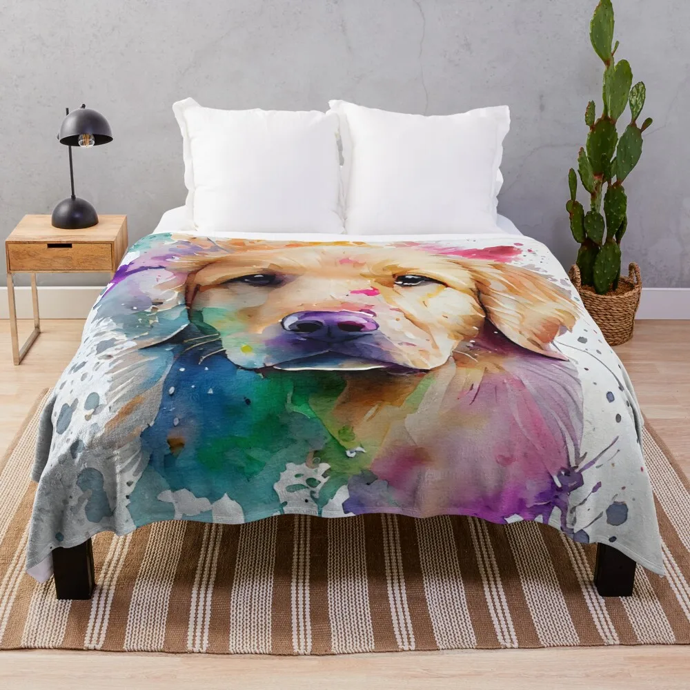 

A Golden Lab Labrador Retriever Rainbow Colors Watercolor Throw Blanket Luxury Thicken Blanket Comforter Blanket