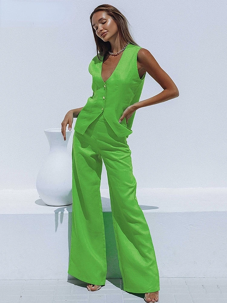 Sumuyoo Office 2 Pieces Sets Elegant Cotton Linen V-Neck Sleeveless Button Vest Outfit Summer High Waist Wide Trousers Suit
Sumuyoo Office 2 Pieces Sets Elegant Cotton Linen V-Neck Sleeveless Button Vest Outfit Summer High Waist Wide Trousers Suit