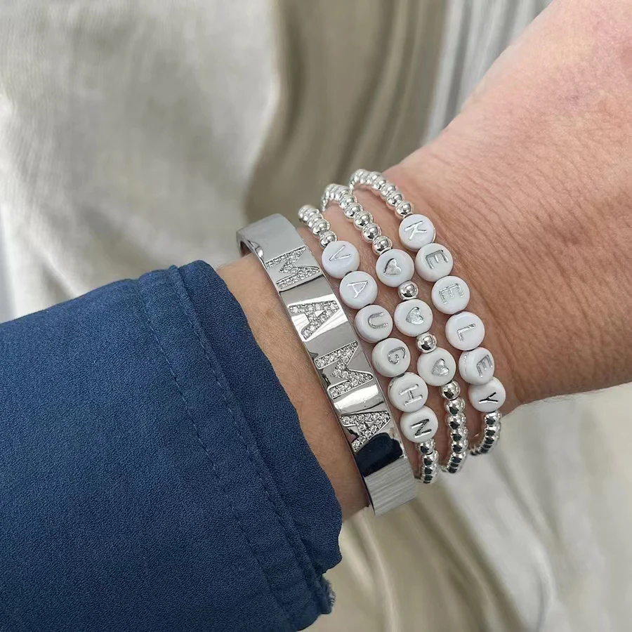 Simple Classic Silver-color CCB Round Beads Elastic Bracelet Personalized Custom Name Jewelry Man Women Unique Gift Adjustable
Simple Classic Silver-color CCB Round Beads Elastic Bracelet Personalized Custom Name Jewelry Man Women Unique Gift Adjustable