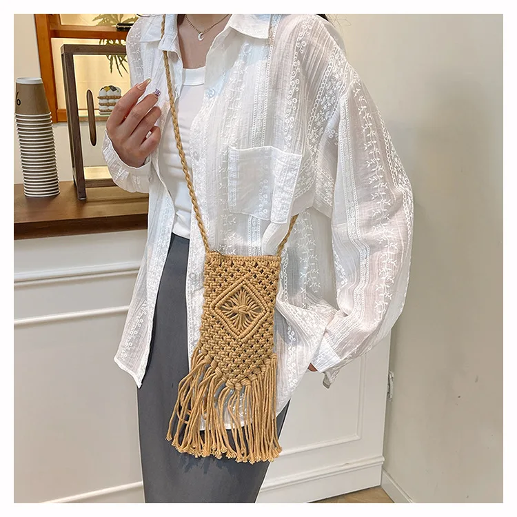 Handwoven Cotton Crossbody Bag - Hollow Straw Design 9 Se462c9badf6c47e180a000d50bcd2f46s