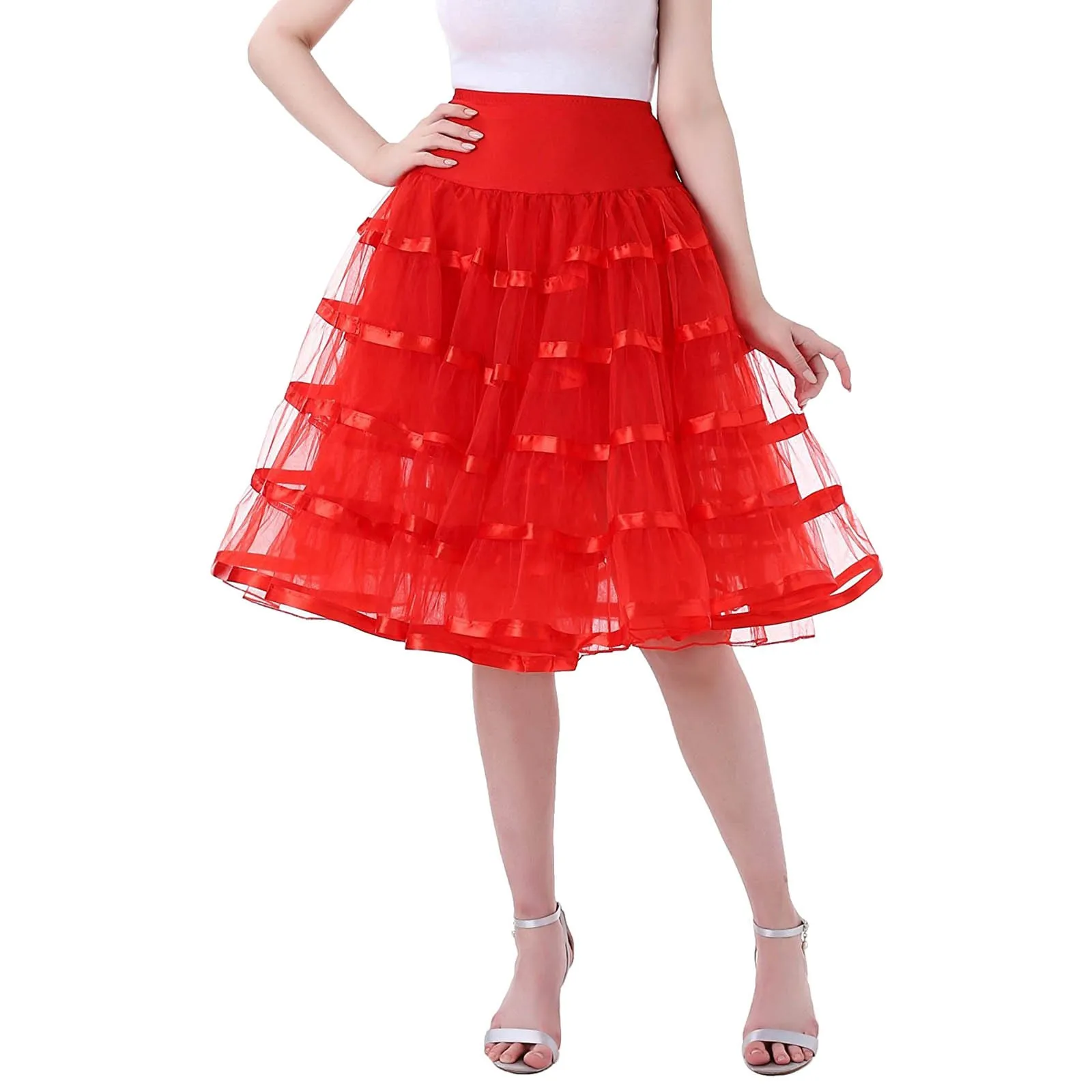 

Women High Waist Custom Pettiskirt Women Sexy skirts Chiffon Petticoat Underskirt Tulle Tutu 65cm Single Layer No Lining Soft Fl