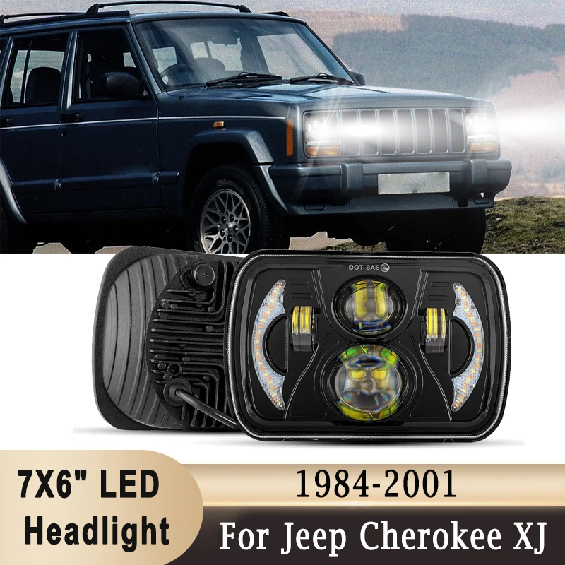 

7x6 inch LED Headlight Hi-Lo Beam DRL Square Trunk Light Turn Signal Light for Toyota Pickup/Jeep Cherokee XJ /Wrangler YJ