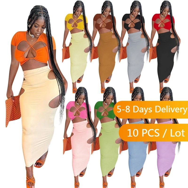 Bulk Items Wholesale Sexy Two Piece Set Women Criss-cross Crop Top Holes Maxi Skirt Set Summer Bodycon Club Outfits for Women
Bulk Items Wholesale Sexy Two Piece Set Women Criss-cross Crop Top Holes Maxi Skirt Set Summer Bodycon Club Outfits for Women