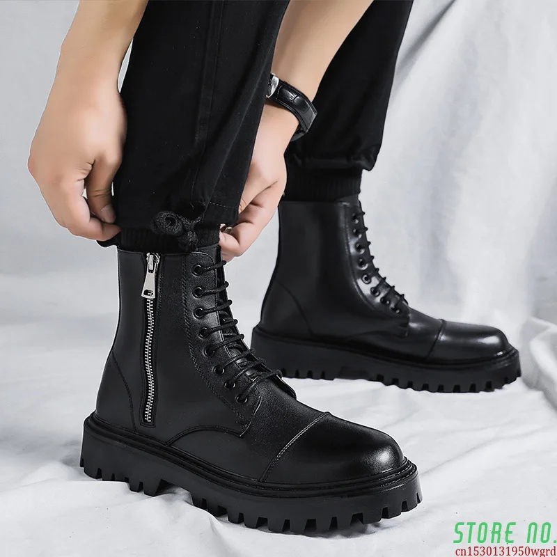 

New Thick-soled Boots Men's Tide Ins Short Boots Motorcycle Boots Tooling Boots High-top 8-hole Genuine Leather Boots Men