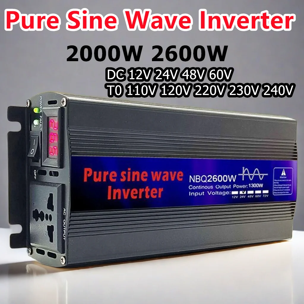 

1000W 2000W 2600W Pure Sine Wave Inverter DC 12V 24V 48V 60V To AC 220V 110V Voltage 50/60HZ Converter Solar Car Power Inverters