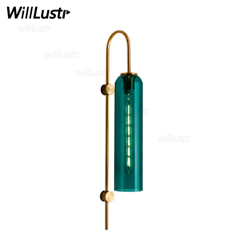 

Long Glass Wall Light Sconce Lamp Frosted Smoke Blue Clear Shade Gold Metal Home Porch Hotel Cafe Bedside Staircase 110-240V