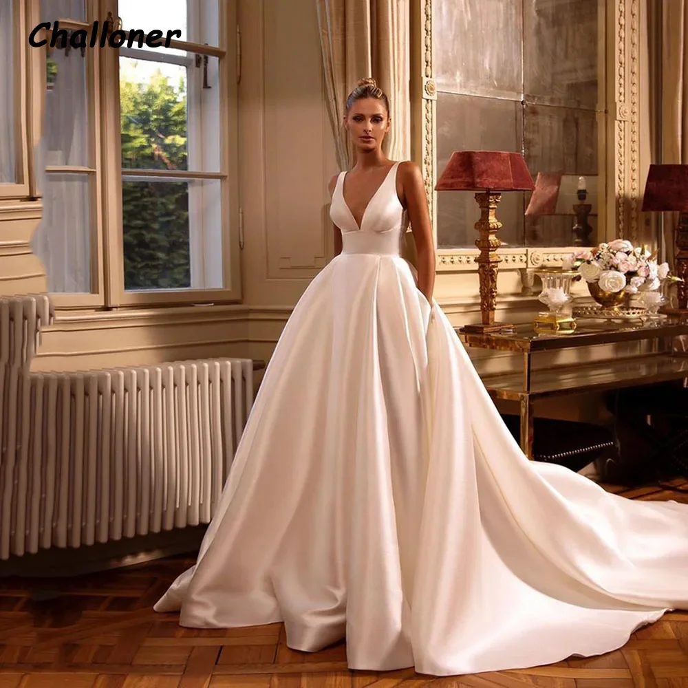 Challoner Simple V-Neck Wedding Dress With Bow Sleeveless Backless Floor Length A-Line Bridal Gown Pockets Vestidos De Novia New
Challoner Simple V-Neck Wedding Dress With Bow Sleeveless Backless Floor Length A-Line Bridal Gown Pockets Vestidos De Novia New
