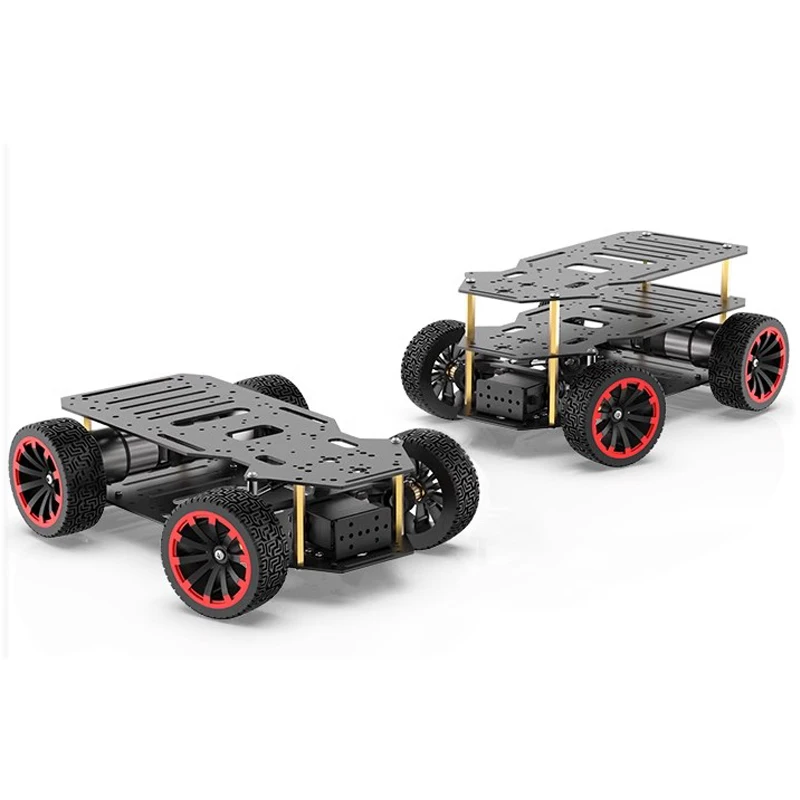 

Assembled Metal Ackerman Robot Car Chassis with 5KG Load Dual Encoder Motor Front Wheel Servo Steering Ros Robot Base